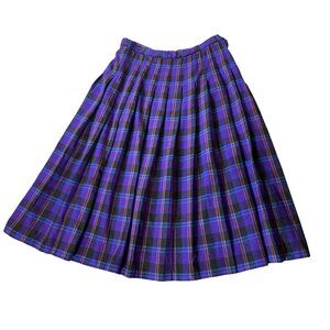 Pendleton Purple Plaid Wool Pleated Skirt 100% Virgin Wool USA Size 12